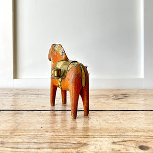 Antique Hand Painted Swedish Dala Horse Candle Holder