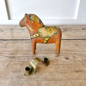 Antique Hand Painted Swedish Dala Horse Candle Holder
