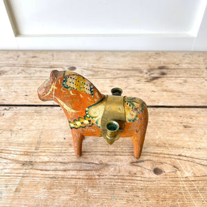 Antique Hand Painted Swedish Dala Horse Candle Holder