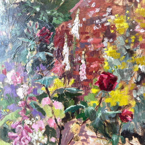 Priscilla Hanbury (1921-2008) Oil on Board - Flower Garden
