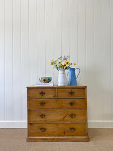 An Antique English Pine Chest of Drawers Dresser with Good Brasses c1840