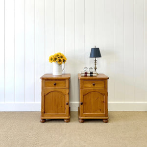 A Charming Pair of Antique English Pine Nightstands