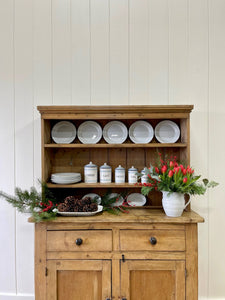 An Early 19th Century Low Pine Irish Dresser or Cupboard with Wooden Knobs