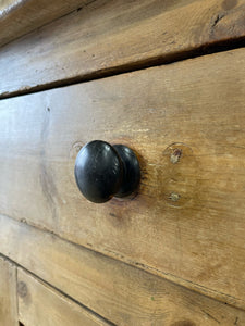 An Early 19th Century Low Pine Irish Dresser or Cupboard with Wooden Knobs