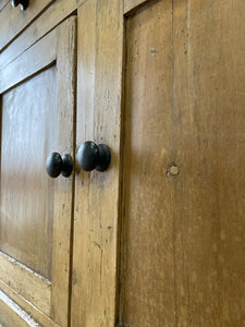 An Early 19th Century Low Pine Irish Dresser or Cupboard with Wooden Knobs
