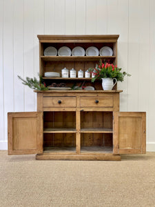 An Early 19th Century Low Pine Irish Dresser or Cupboard with Wooden Knobs