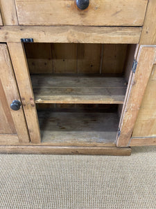 An Early 19th Century Low Pine Irish Dresser or Cupboard with Wooden Knobs