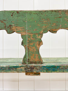 An Antique Country Pine Painted Green Bench ~6.5 Feet Long