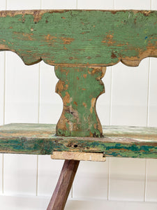 An Antique Country Pine Painted Green Bench ~6.5 Feet Long