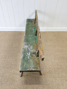 An Antique Country Pine Painted Green Bench ~6.5 Feet Long