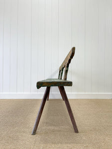 An Antique Country Pine Painted Green Bench ~6.5 Feet Long
