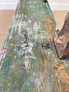An Antique Country Pine Painted Green Bench ~6.5 Feet Long