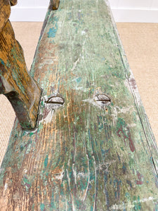 An Antique Country Pine Painted Green Bench ~6.5 Feet Long