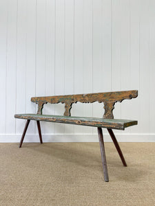 An Antique Country Pine Painted Green Bench ~6.5 Feet Long