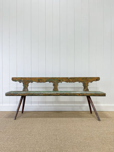 An Antique Country Pine Painted Green Bench ~6.5 Feet Long