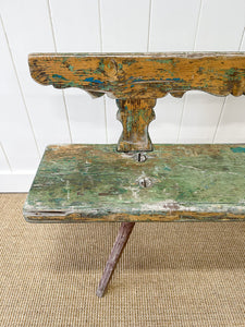 An Antique Country Pine Painted Green Bench ~6.5 Feet Long