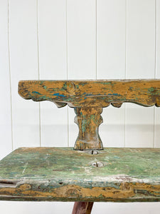 An Antique Country Pine Painted Green Bench ~6.5 Feet Long