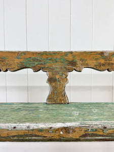 An Antique Country Pine Painted Green Bench ~6.5 Feet Long