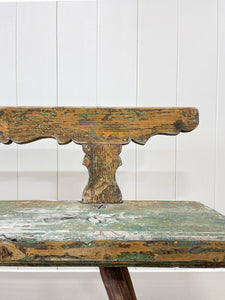 An Antique Country Pine Painted Green Bench ~6.5 Feet Long