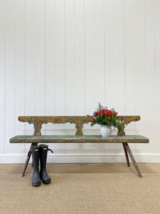 An Antique Country Pine Painted Green Bench ~6.5 Feet Long