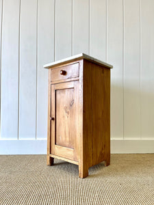 A Happy English Pine Nightstand with Marble Top c1890