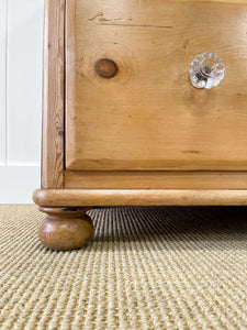An Antique English Pine Chest of Drawers Dresser with Glass Knobs c1890