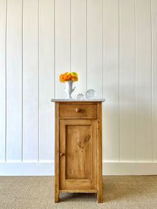 A Happy English Pine Nightstand with Marble Top c1890