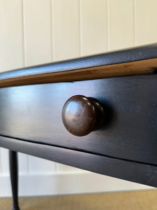 A Small English Country Pine Galleried and Ebonized Console Table Nightstand