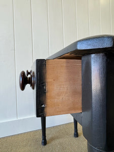 A Small English Country Pine Galleried and Ebonized Console Table Nightstand