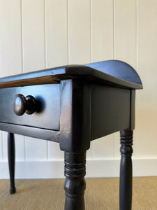 A Small English Country Pine Galleried and Ebonized Console Table Nightstand