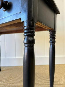 A Small English Country Pine Galleried and Ebonized Console Table Nightstand