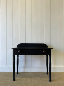 A Small English Country Pine Galleried and Ebonized Console Table Nightstand