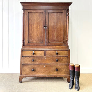 A Large Early 19th Century English Oak Linen Press Housekeepers Cupboard