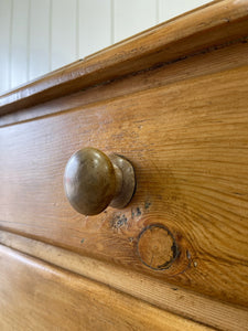 An English Pine Low Chest of Drawers Dresser with Wooden Knobs c1890