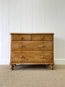 An English Pine Low Chest of Drawers Dresser with Wooden Knobs c1890
