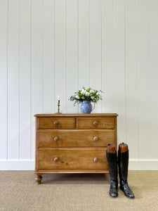 An English Pine Low Chest of Drawers Dresser with Wooden Knobs c1890