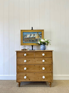 An Antique English Pine Chest of Drawers Dresser with Porcelain Knobs c1890