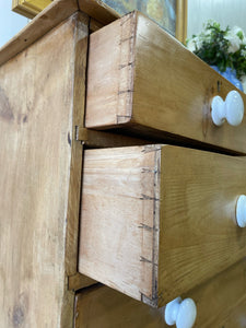 An Antique English Pine Chest of Drawers Dresser with Porcelain Knobs c1890