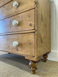 An Antique English Pine Chest of Drawers Dresser with Porcelain Knobs c1890
