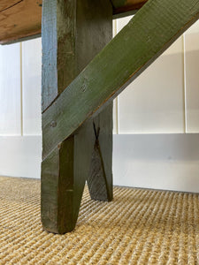 An Antique English Country Pine Painted Green Bench 6.5 Feet Long