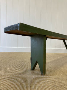 An Antique English Country Pine Painted Green Bench 6.5 Feet Long