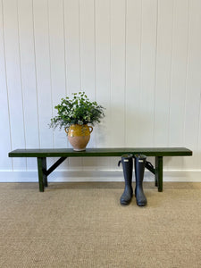 An Antique English Country Pine Painted Green Bench 6.5 Feet Long
