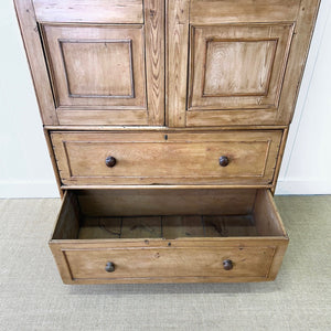 A 19th Century Irish Rustic Pine Linen Press Cabinet