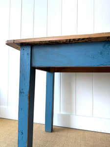 Wonderful Antique Narrow Console Table with Blue Painted Base