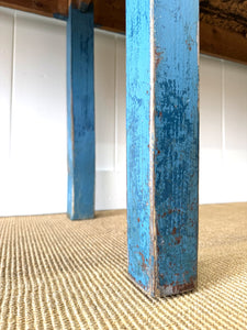 Wonderful Antique Narrow Console Table with Blue Painted Base