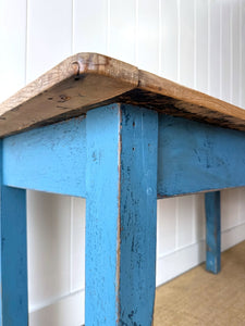 Wonderful Antique Narrow Console Table with Blue Painted Base