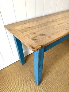 Wonderful Antique Narrow Console Table with Blue Painted Base