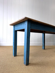 Wonderful Antique Narrow Console Table with Blue Painted Base