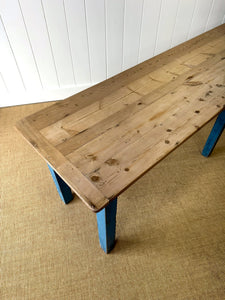 Wonderful Antique Narrow Console Table with Blue Painted Base