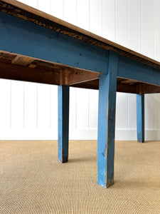 Wonderful Antique Narrow Console Table with Blue Painted Base